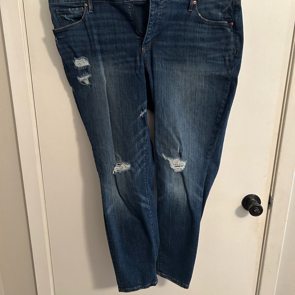 LOFT Dark Blue Distressed Modern Skinny Jeans